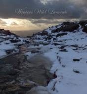 Cover for the album Winters Wild Laments by Alan.s.robinson depicting the ice stream of the river Kinder as it approaches through the snow Kinder Downfall with sunlit cliouds hanging in the western sky